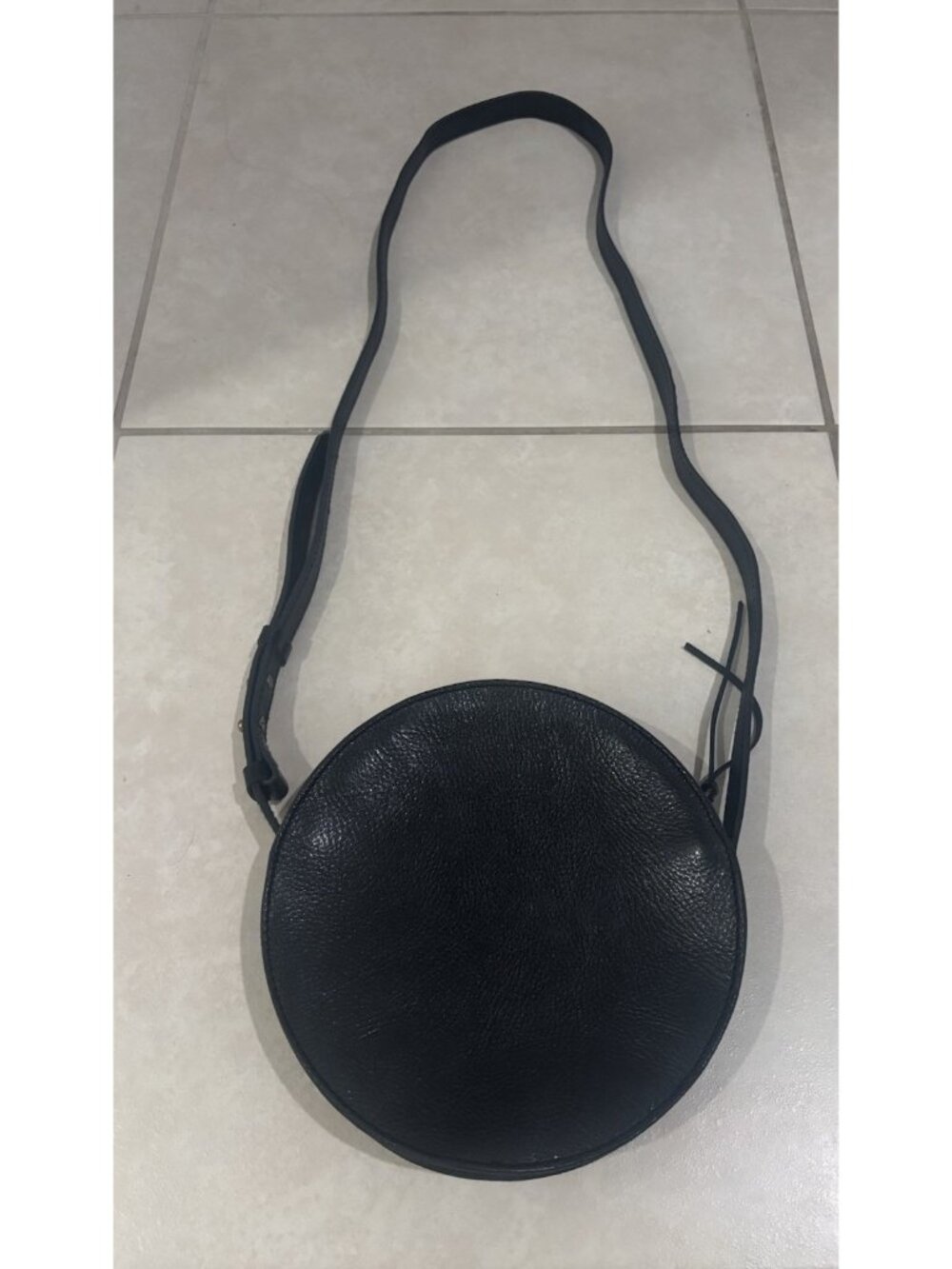 Madewell Black Leather Bag The Simple Circle Crossbody Casual Brass Details